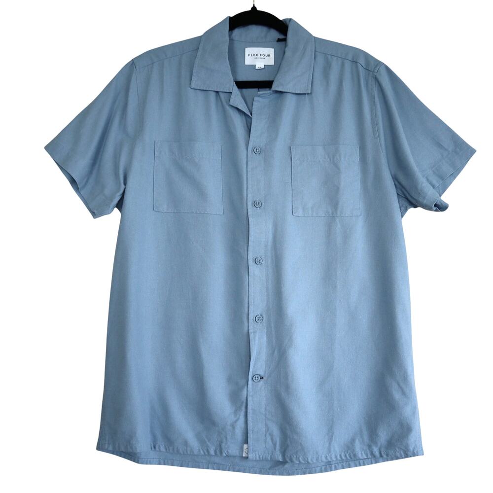 Five Four Mens Clifford Cotton Linen Shirt Size Medium Mist‎ Blue Button Down